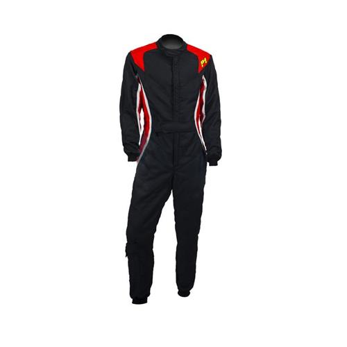 P1 Race Suit Turbo Black/Red/Silver - Size 2